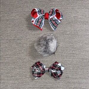 Plaid and Pom Pom Hair Clips